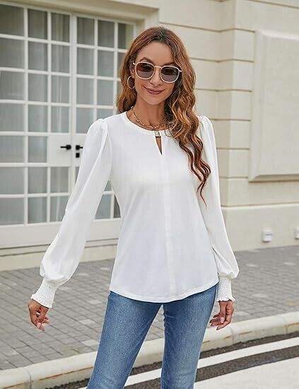 Blooming Jelly Women Long Sleeve Dressy Casual Top Puff Sleeve Shirt Blouse, XXL