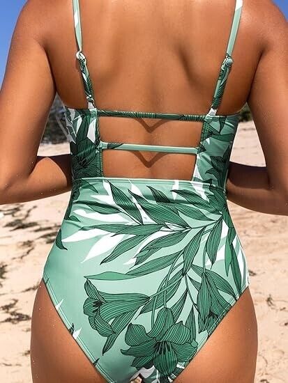 CUPSHE Women's One Piece Square Neck Cutout Back Tummy Control Swimsuit, Green M