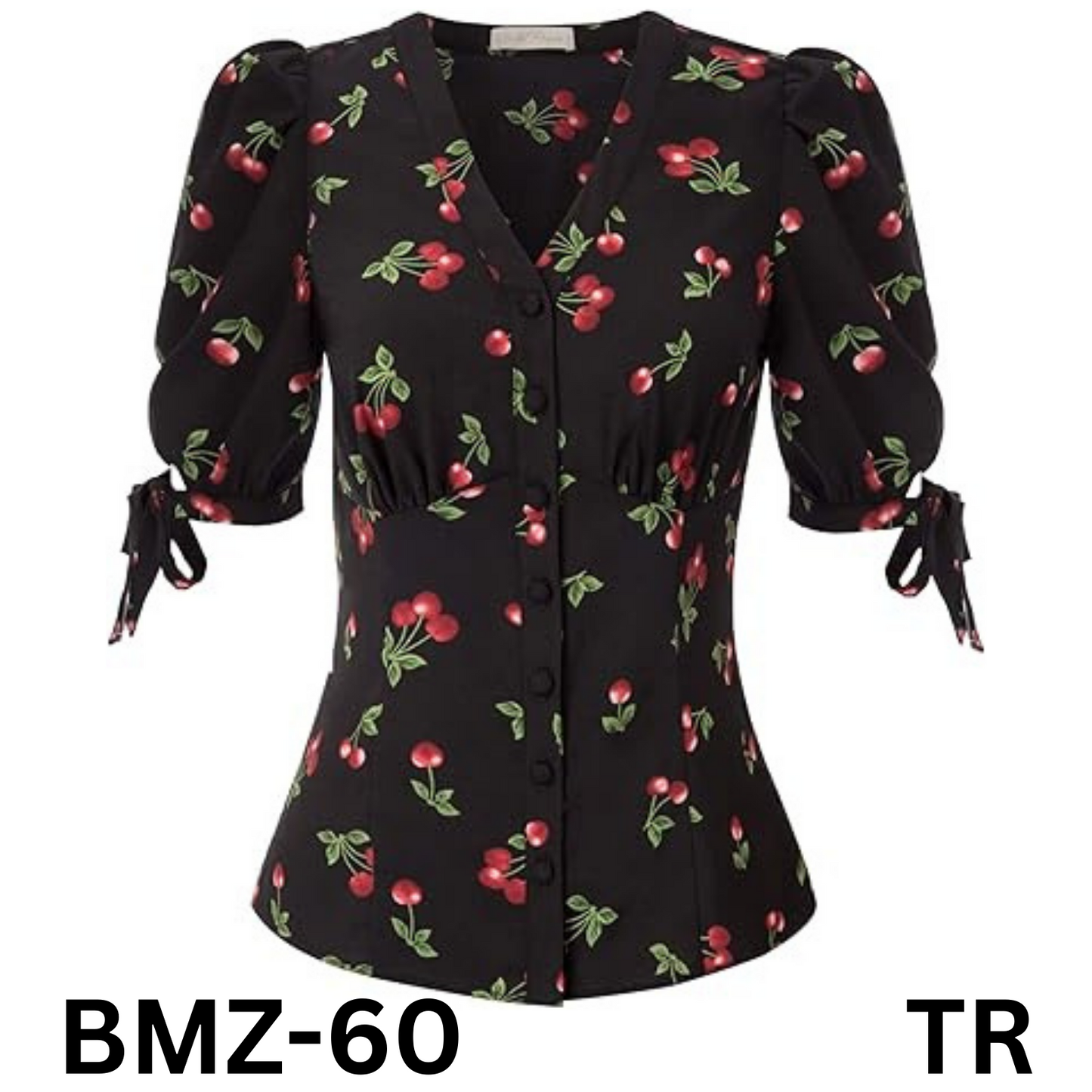 Belle Poque Vintage Puff Sleeve Blouse V Neck Black Tops for Women Work, M