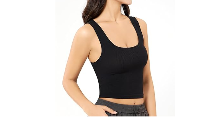 Women's Basic Sleeveless Crop Top Shirt Ribbed Scoop Neck Casual Summer, M