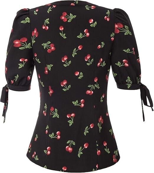 Belle Poque Vintage Puff Sleeve Blouse V Neck Black Tops for Women Work, M