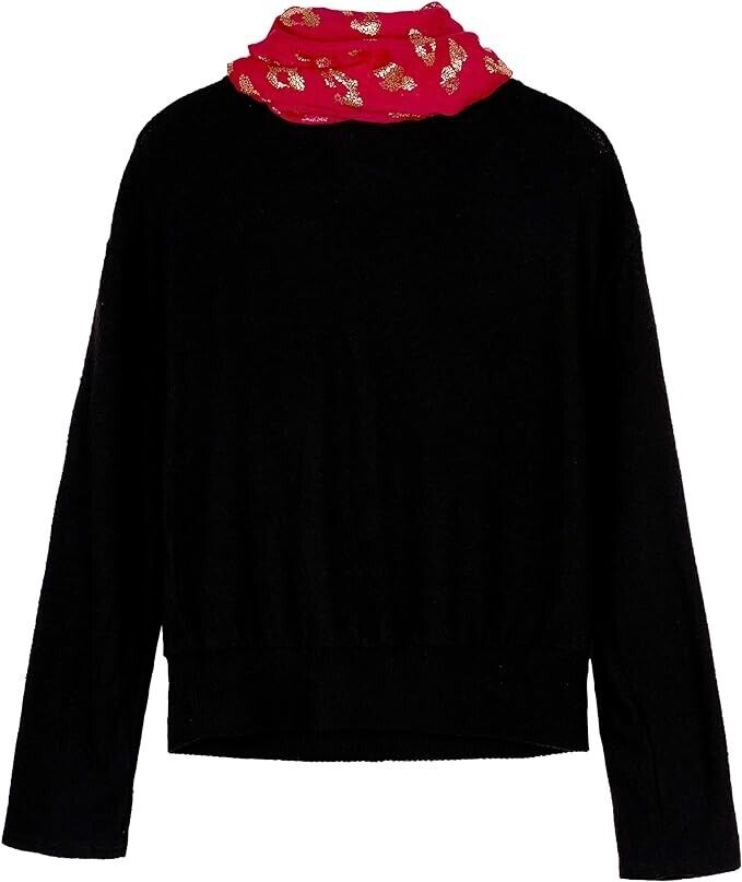 Amy Byer Girls' Long Sleeve Crew Neck Top with Scarf, Black, S