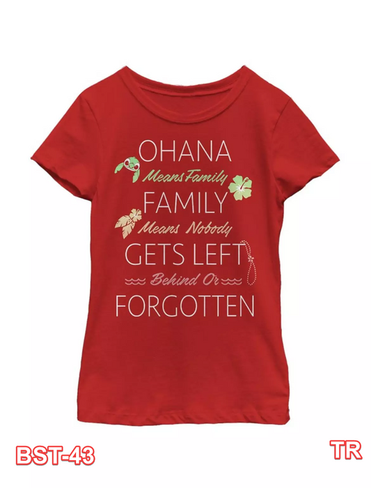 Disney Lilo And Stitch Ohana Means Family Youth Girls T-Shirt, Red XS (4-5)