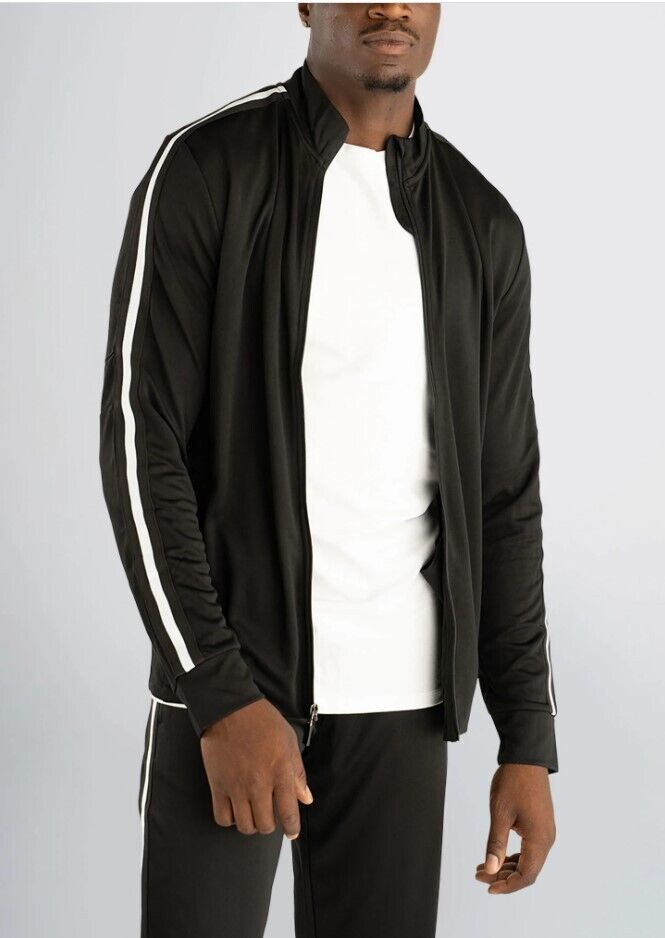 American Tall ATHLETIC STRIPE TALL MEN'S JACKET IN NAVY-WHITE STRIPE Black LT