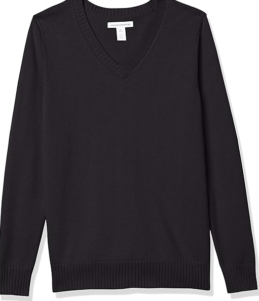 Amazon Essentials Women's 100% Cotton Long-Sleeve V-Neck Sweater Black L
