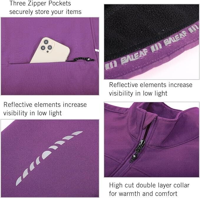 BALEAF Women's Windproof Thermal Softshell Cycling Winter Jacket Purple XL