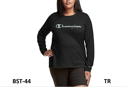 Champion Women's Plus Size T-Shirt C Patch, Black, 1X WOMEN LONG SLEEVE T SHIRT