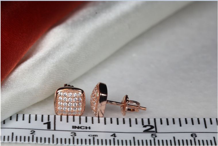 BRAND NEW ROSE GOLD PLATED STERLING SILVER 925 PAVE STUD EARRINGS-25 CZ STONES!