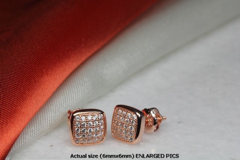 BRAND NEW ROSE GOLD PLATED STERLING SILVER 925 PAVE STUD EARRINGS-25 CZ STONES!