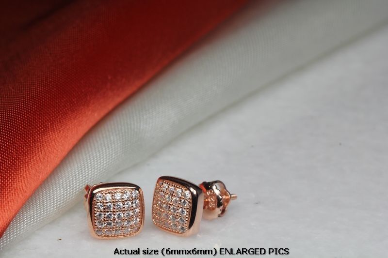 BRAND NEW ROSE GOLD PLATED STERLING SILVER 925 PAVE STUD EARRINGS-25 CZ STONES!