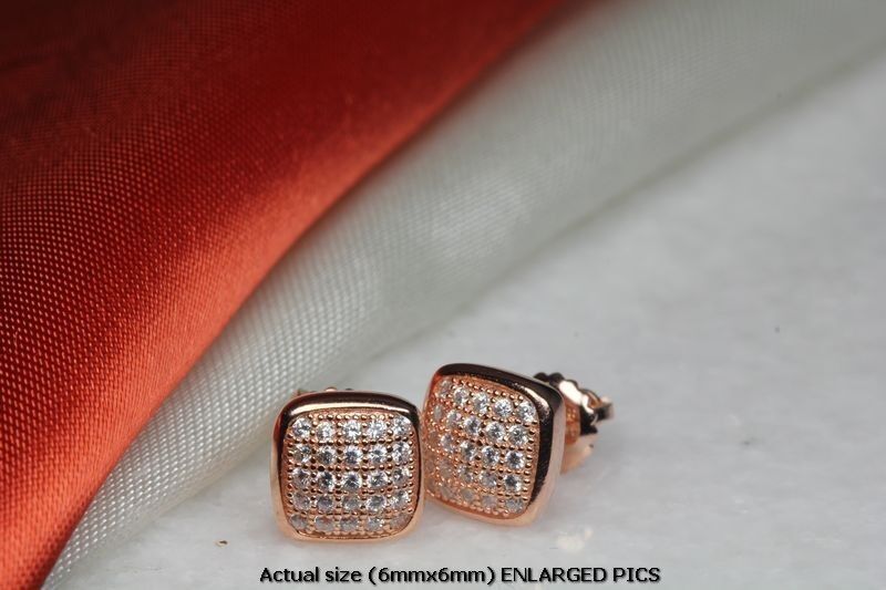 BRAND NEW ROSE GOLD PLATED STERLING SILVER 925 PAVE STUD EARRINGS-25 CZ STONES!