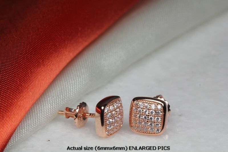 BRAND NEW ROSE GOLD PLATED STERLING SILVER 925 PAVE STUD EARRINGS-25 CZ STONES!