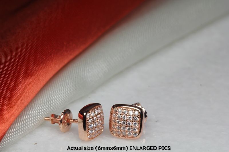 BRAND NEW ROSE GOLD PLATED STERLING SILVER 925 PAVE STUD EARRINGS-25 CZ STONES!