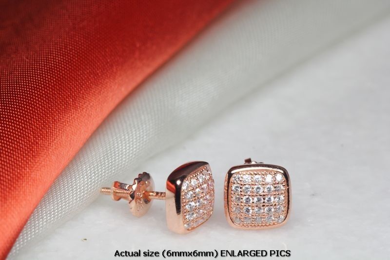 BRAND NEW ROSE GOLD PLATED STERLING SILVER 925 PAVE STUD EARRINGS-25 CZ STONES!