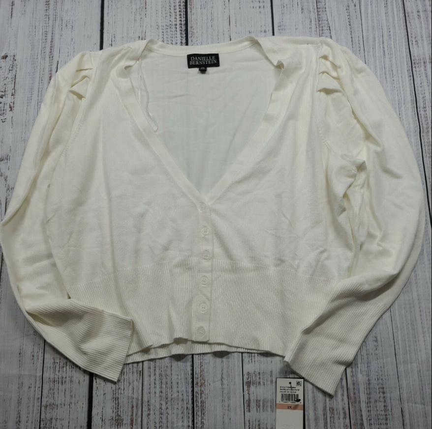 DANIELLE BERNSTEIN CROPPED CARDIGAN SWEATER WOMEN'S PLUS SIZE 2X Cloud