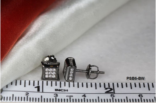 CLASSY BLACK & WHITE STERLING SILVER 925 25 WHITE CZS EACH 6MMX6MM STUD EARRINGS