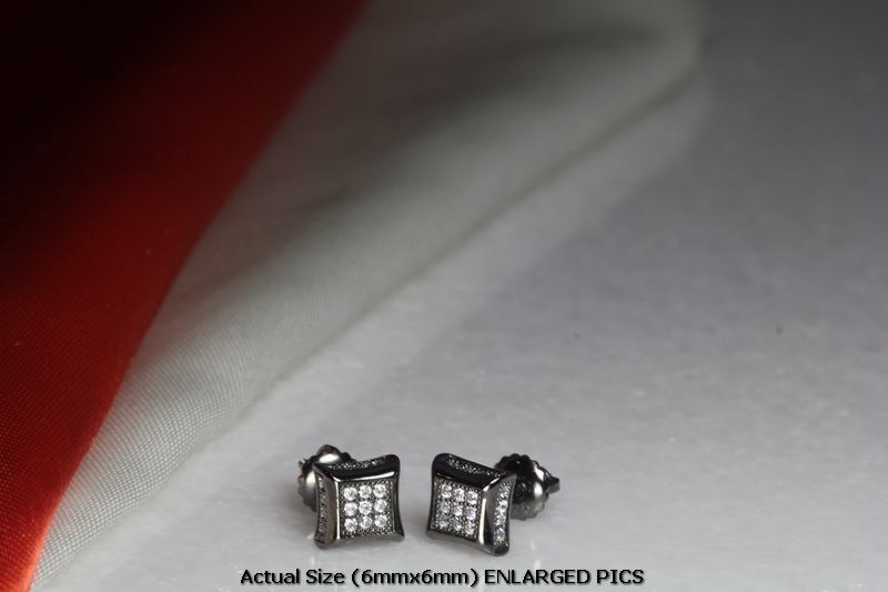 CLASSY BLACK & WHITE STERLING SILVER 925 25 WHITE CZS EACH 6MMX6MM STUD EARRINGS