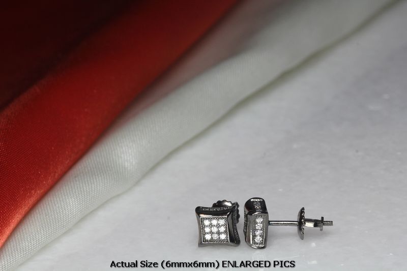 CLASSY BLACK & WHITE STERLING SILVER 925 25 WHITE CZS EACH 6MMX6MM STUD EARRINGS