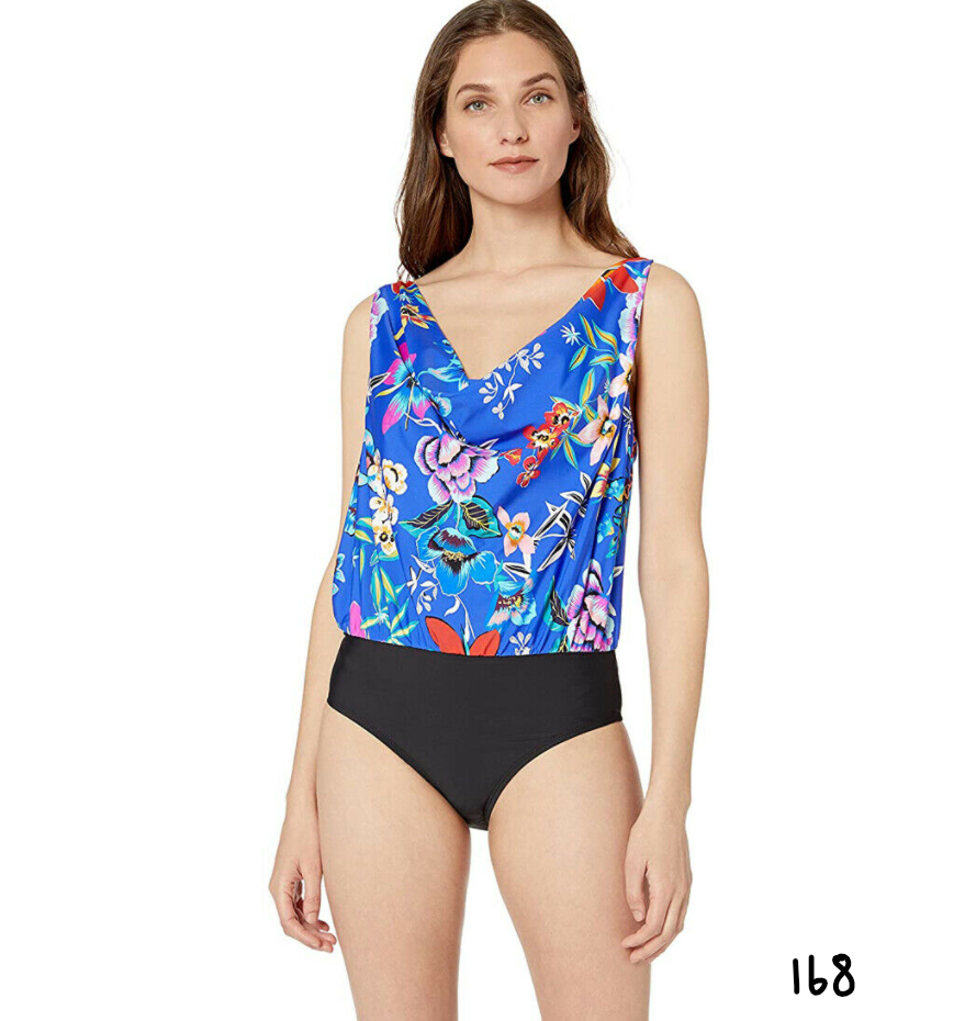 Athena Women's Cowl Neck Blouson One Piece, Mexicana Floral Blue/Multi, 8