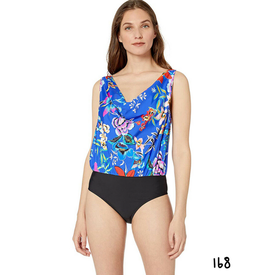 Athena Women's Cowl Neck Blouson One Piece, Mexicana Floral Blue/Multi, 8