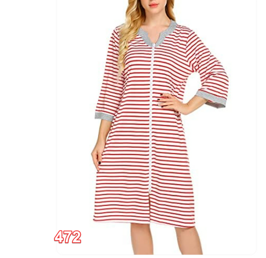 Ekouaer Women Zipper Robe 3/4 Sleeve Loungewear Red XL