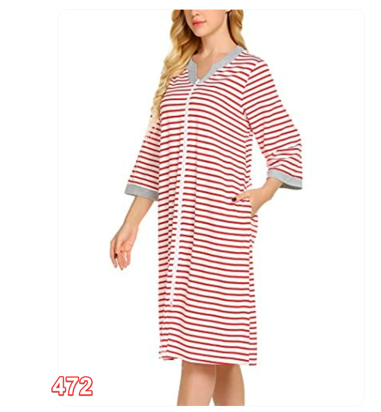 Ekouaer Women Zipper Robe 3/4 Sleeve Loungewear Red XL