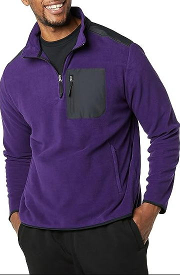 Amazon Essentials Men's Quarter-Zip Polar Fleece Jacket Purple/Black, M