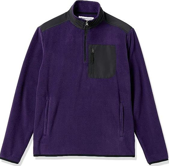 Amazon Essentials Men's Quarter-Zip Polar Fleece Jacket Purple/Black, M