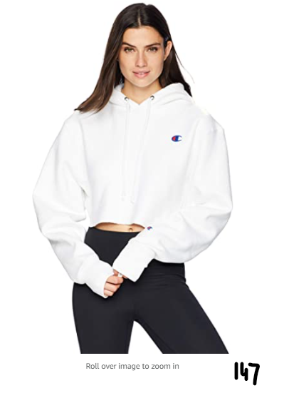 Champion Women's Reverse Weave Cropped Cut Off Hood, White, Large