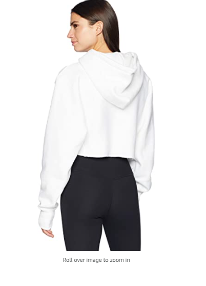 Champion Women's Reverse Weave Cropped Cut Off Hood, White, Large