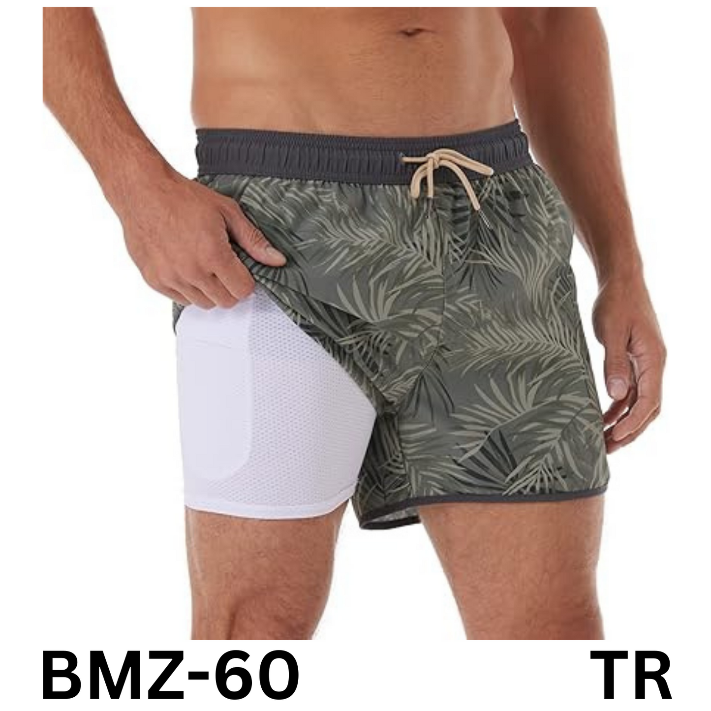 BRISIRA Mens Short Swim Trunks- Compression Liner Retro Vintage Bathing Suit, 34