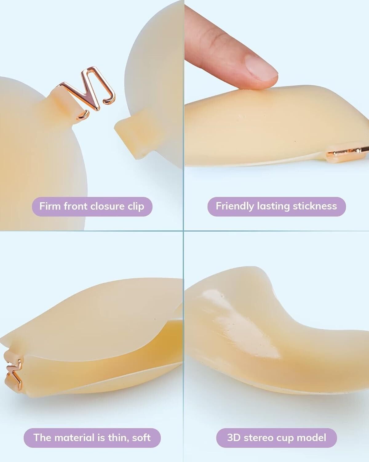 APOWUS Sticky Ultra Thin Invisible Strapless Backless Silicone Bra, Small Cup A