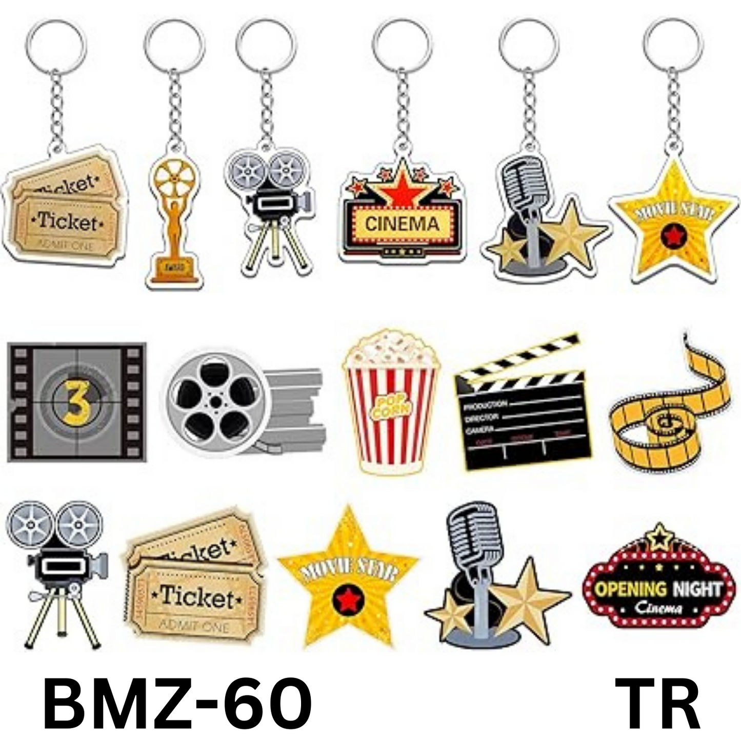 12 Pieces Acrylic Movie Keychains Now Showing Party Supplies Movie Camera Film