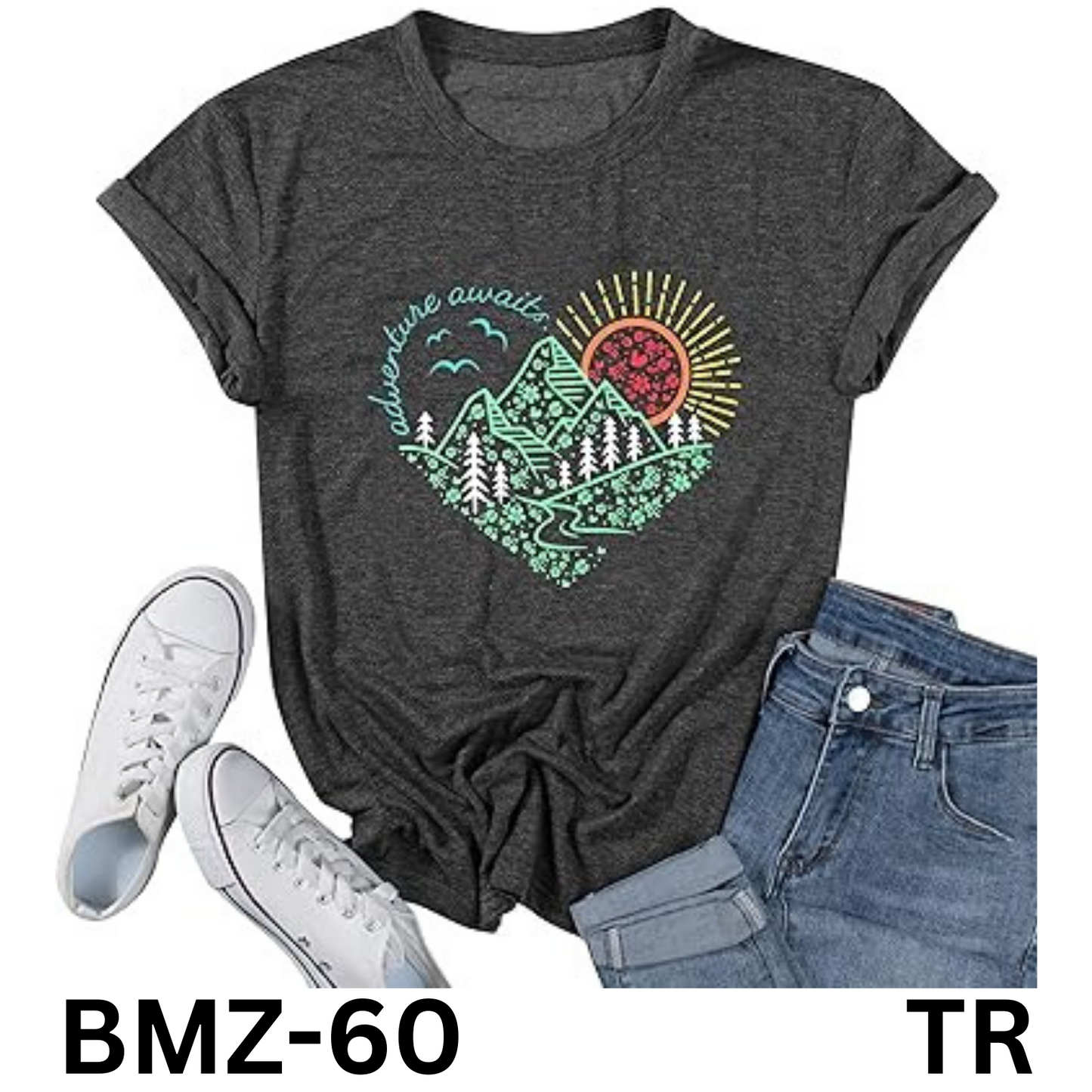Women Adventure Awaits Outdoor Graphic Tee Shirt Kindness Heart Printed Shirt, S