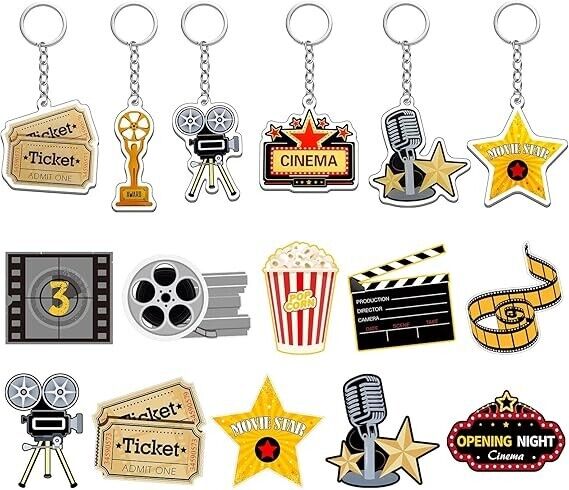 12 Pieces Acrylic Movie Keychains Now Showing Party Supplies Movie Camera Film