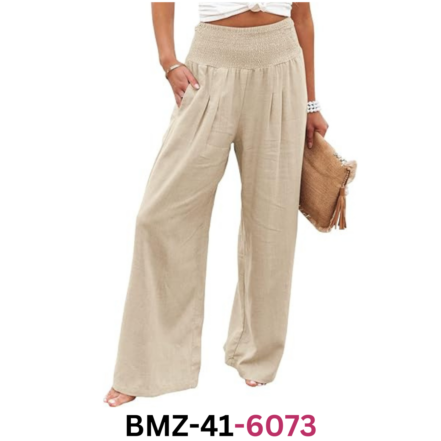 Vansha Women Summer High Waisted Cotton Linen Palazzo Wide Leg Long Pant , L