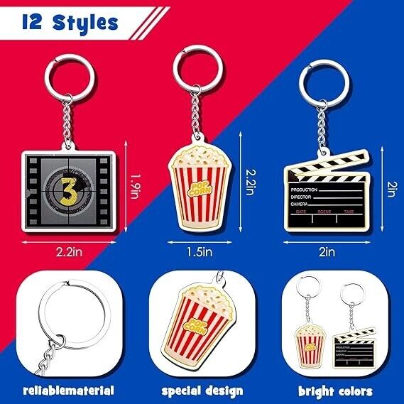 12 Pieces Acrylic Movie Keychains Now Showing Party Supplies Movie Camera Film