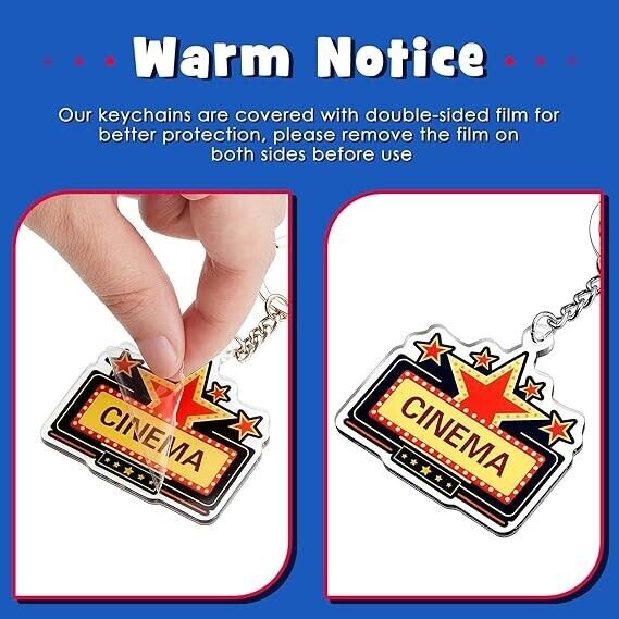 12 Pieces Acrylic Movie Keychains Now Showing Party Supplies Movie Camera Film