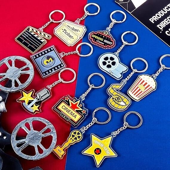 12 Pieces Acrylic Movie Keychains Now Showing Party Supplies Movie Camera Film