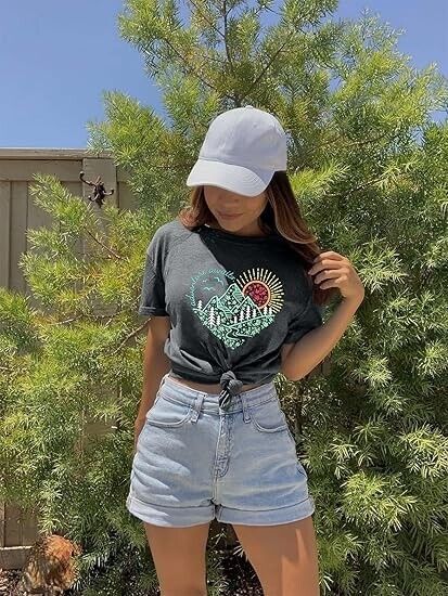 Women Adventure Awaits Outdoor Graphic Tee Shirt Kindness Heart Printed Shirt, S