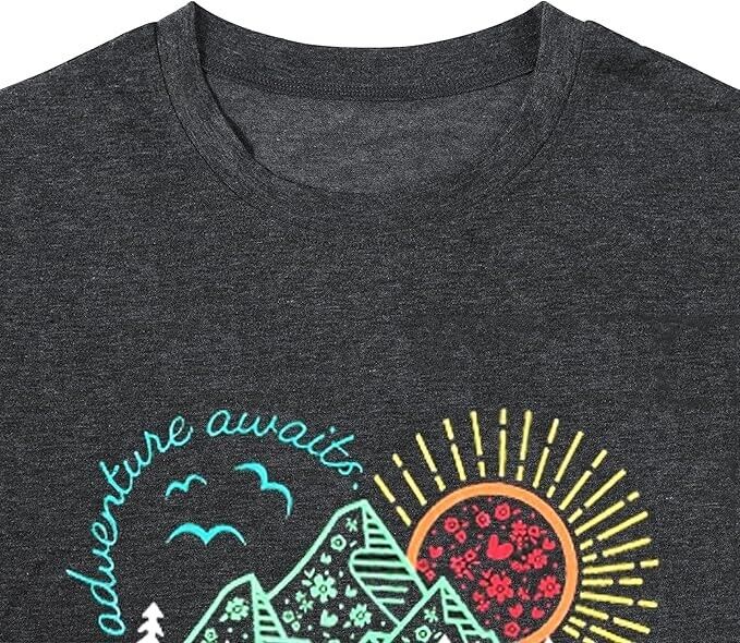 Women Adventure Awaits Outdoor Graphic Tee Shirt Kindness Heart Printed Shirt, S