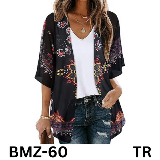 Women Kimonos Beach Cover Up Chiffon Cardigan Floral Blouse LooseFit Cape Top XL
