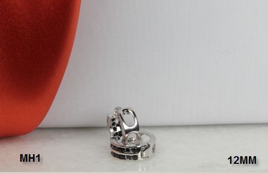 925 STERLING SILVER BLACK CZ SMALL ROUND HUGGIE HOOP EARRINGS~12MM~MH-1