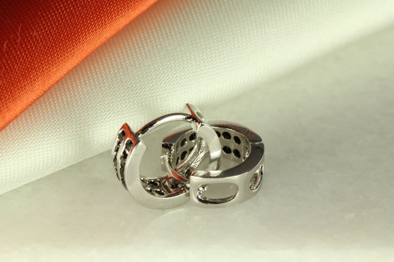 925 STERLING SILVER BLACK CZ SMALL ROUND HUGGIE HOOP EARRINGS~12MM~MH-1