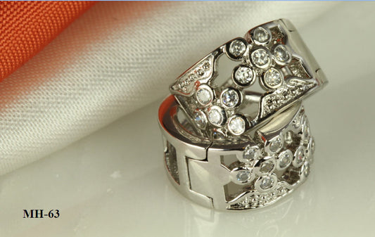 925 STERLING SILVER CZ ROUND FLOWER HUGGIE HINGED HOOP CZ EARRINGS ~ MH63~
