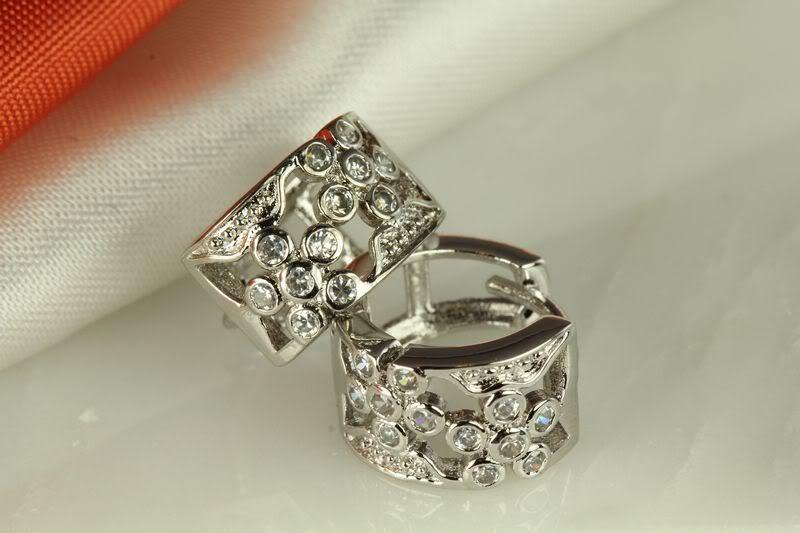 925 STERLING SILVER CZ ROUND FLOWER HUGGIE HINGED HOOP CZ EARRINGS ~ MH63~