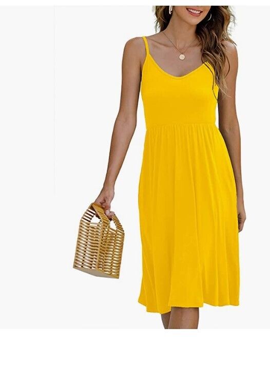 Women's Summer Midi Dresses Casual Loose Sleeveless Spaghetti Strap Empire Waist