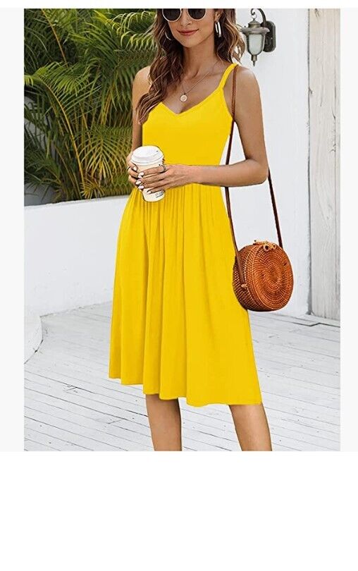 Women's Summer Midi Dresses Casual Loose Sleeveless Spaghetti Strap Empire Waist