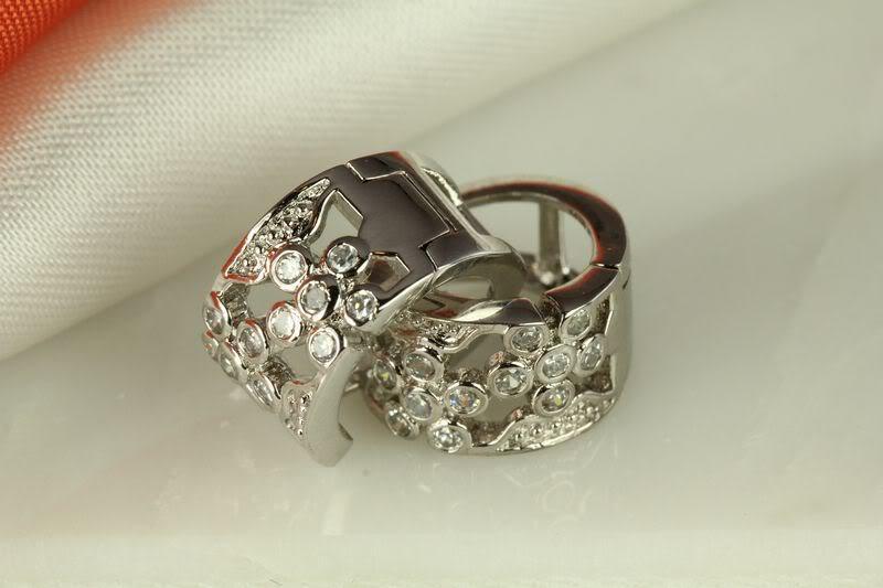 925 STERLING SILVER CZ ROUND FLOWER HUGGIE HINGED HOOP CZ EARRINGS ~ MH63~