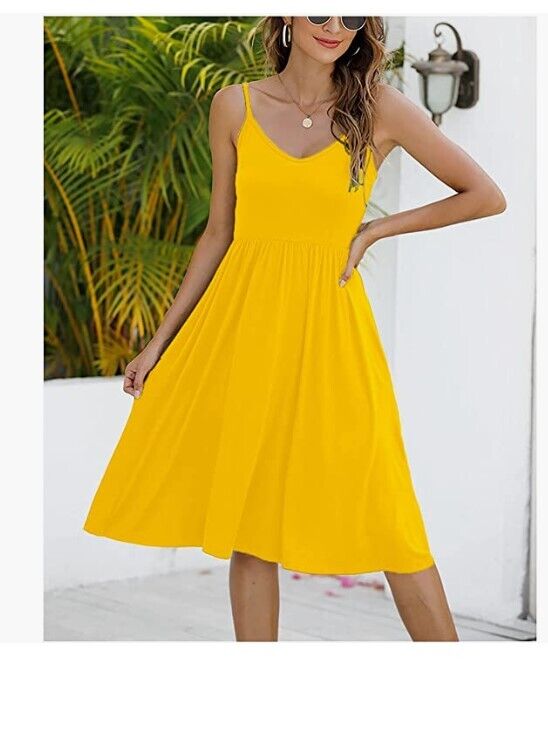 Women's Summer Midi Dresses Casual Loose Sleeveless Spaghetti Strap Empire Waist